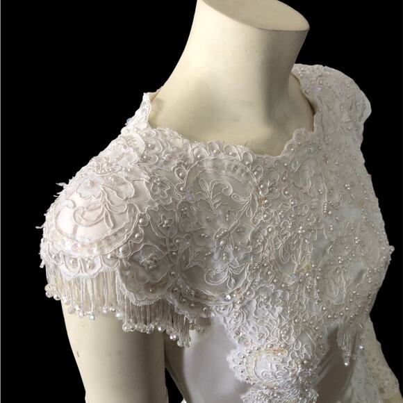 Vintage After Six Wedding dress with train & sleeveless gloves size 8 - Picture 6 of 16
